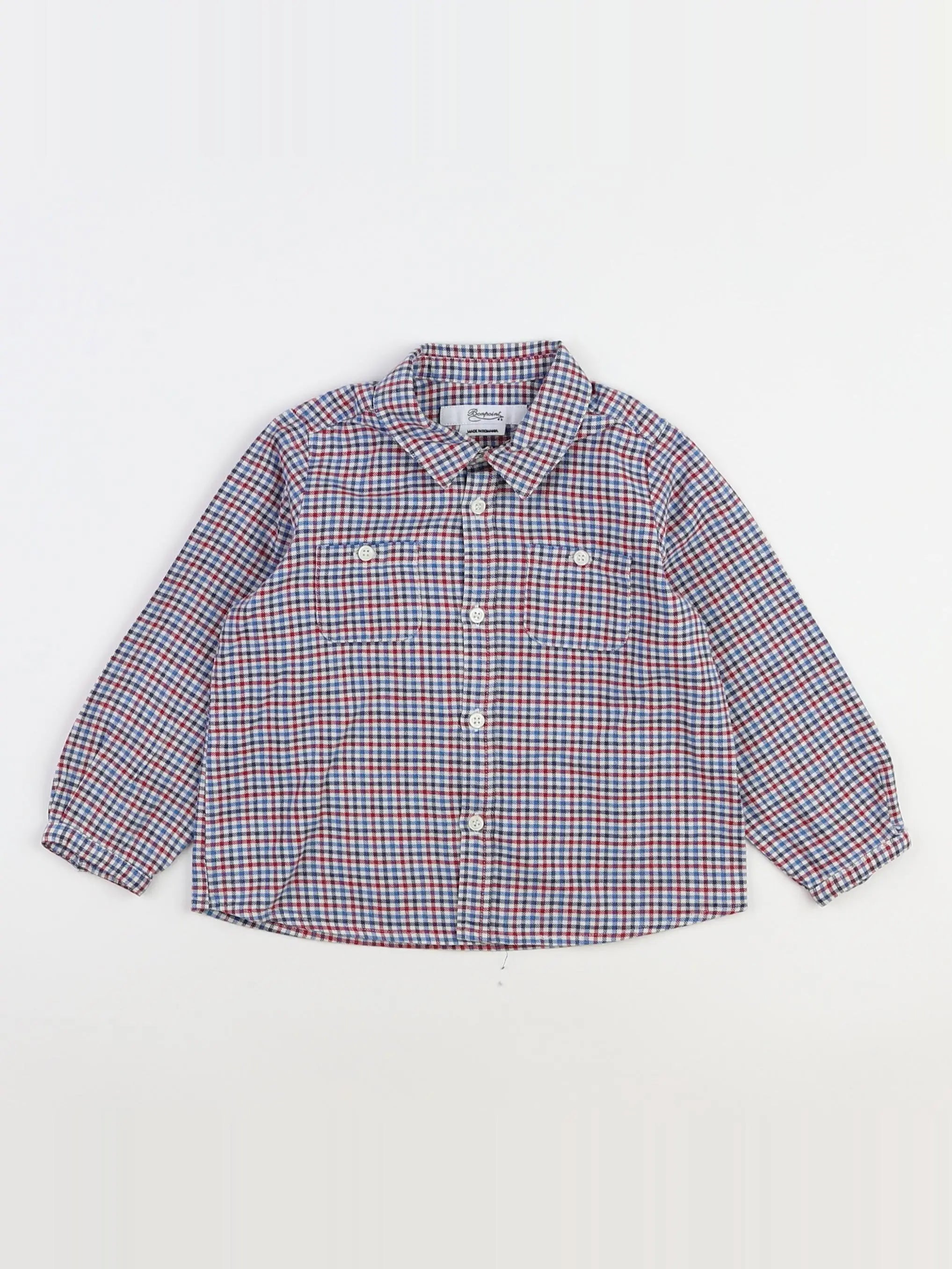 Bonpoint - chemise bleu, rouge - 2 ans