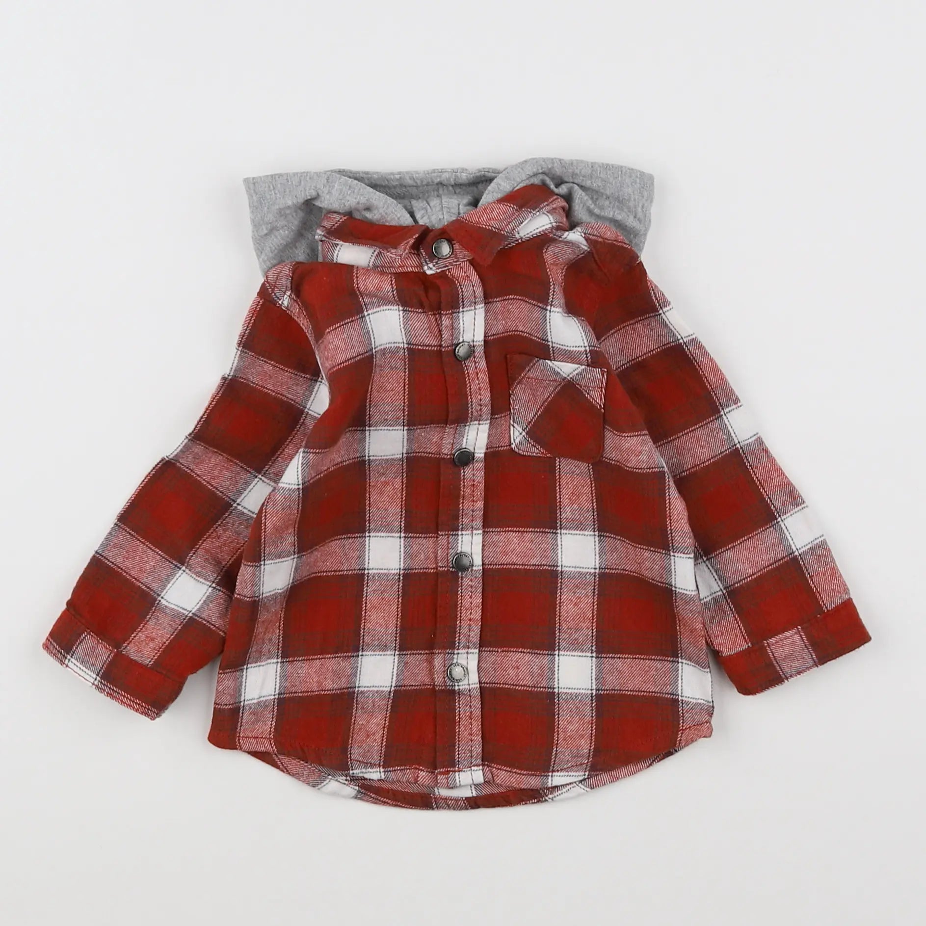 Vertbaudet - chemise rouge, gris - 9 mois