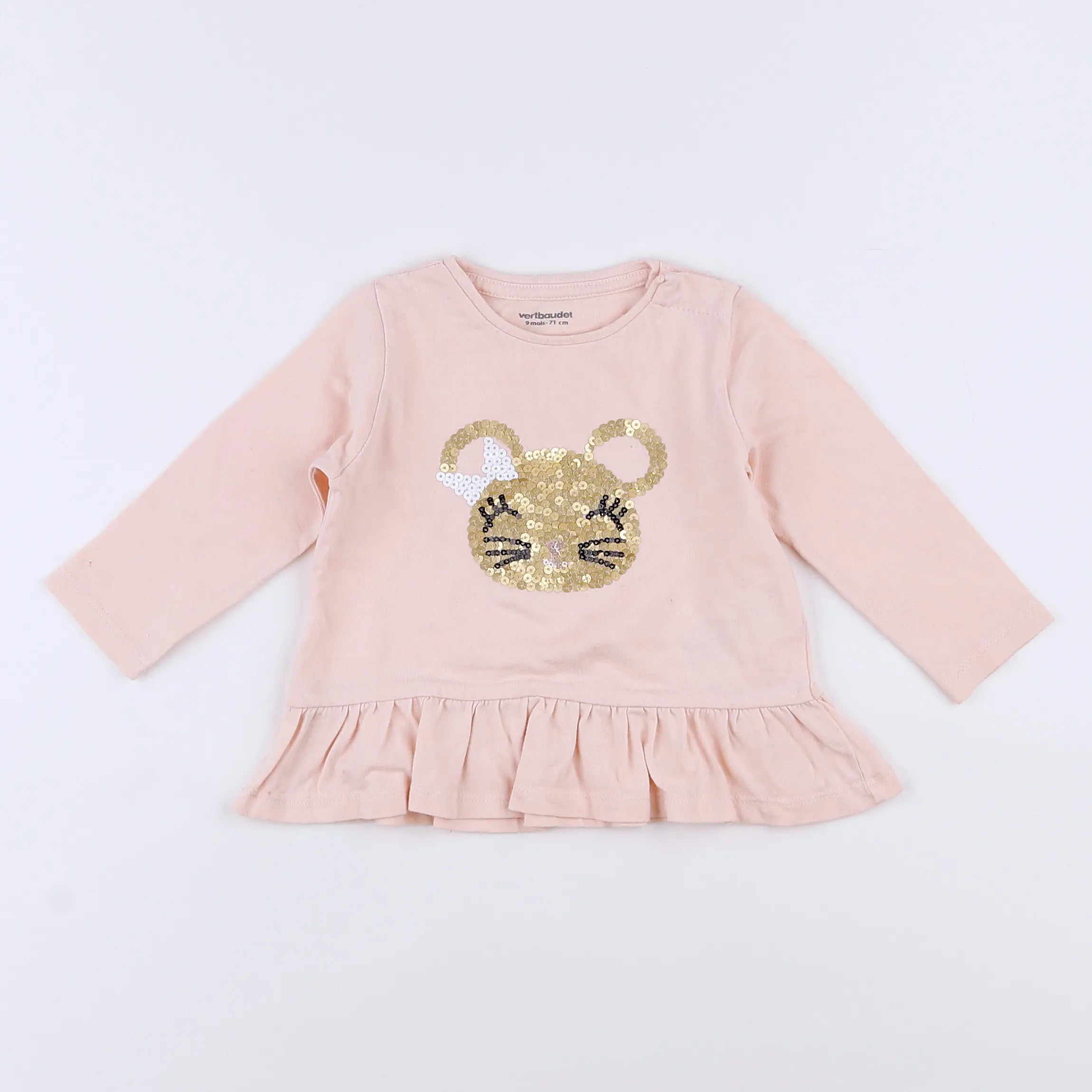 Vertbaudet - tee-shirt rose, or - 9 mois