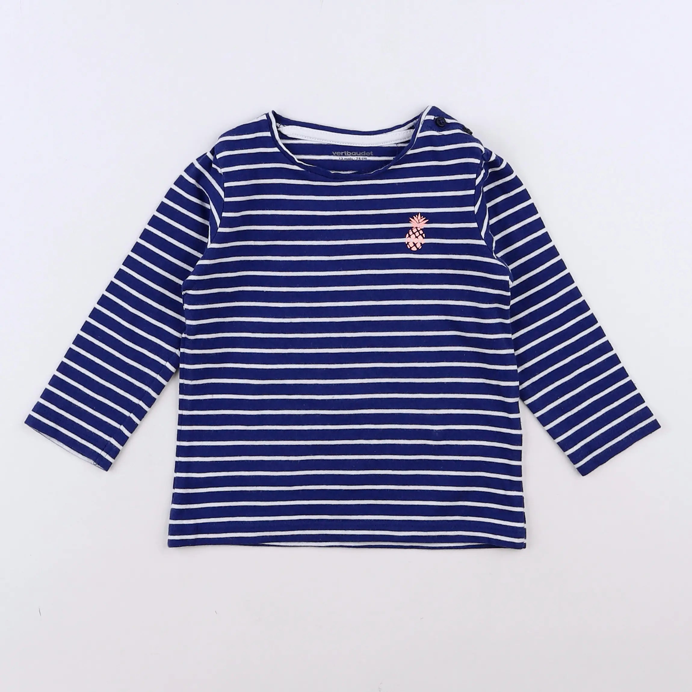 Vertbaudet - tee-shirt bleu, blanc - 12 mois