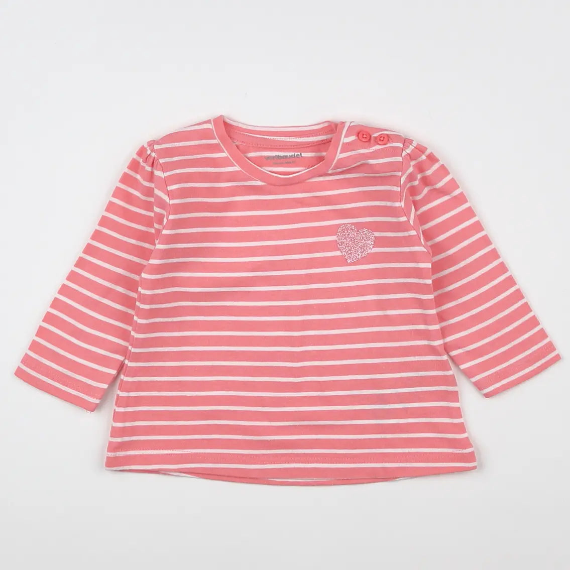 Vertbaudet - tee-shirt blanc, rose - 3 mois