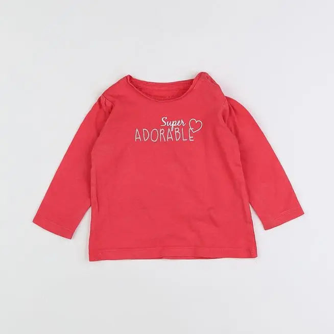 Vertbaudet - tee-shirt taupe, rose - 9 mois