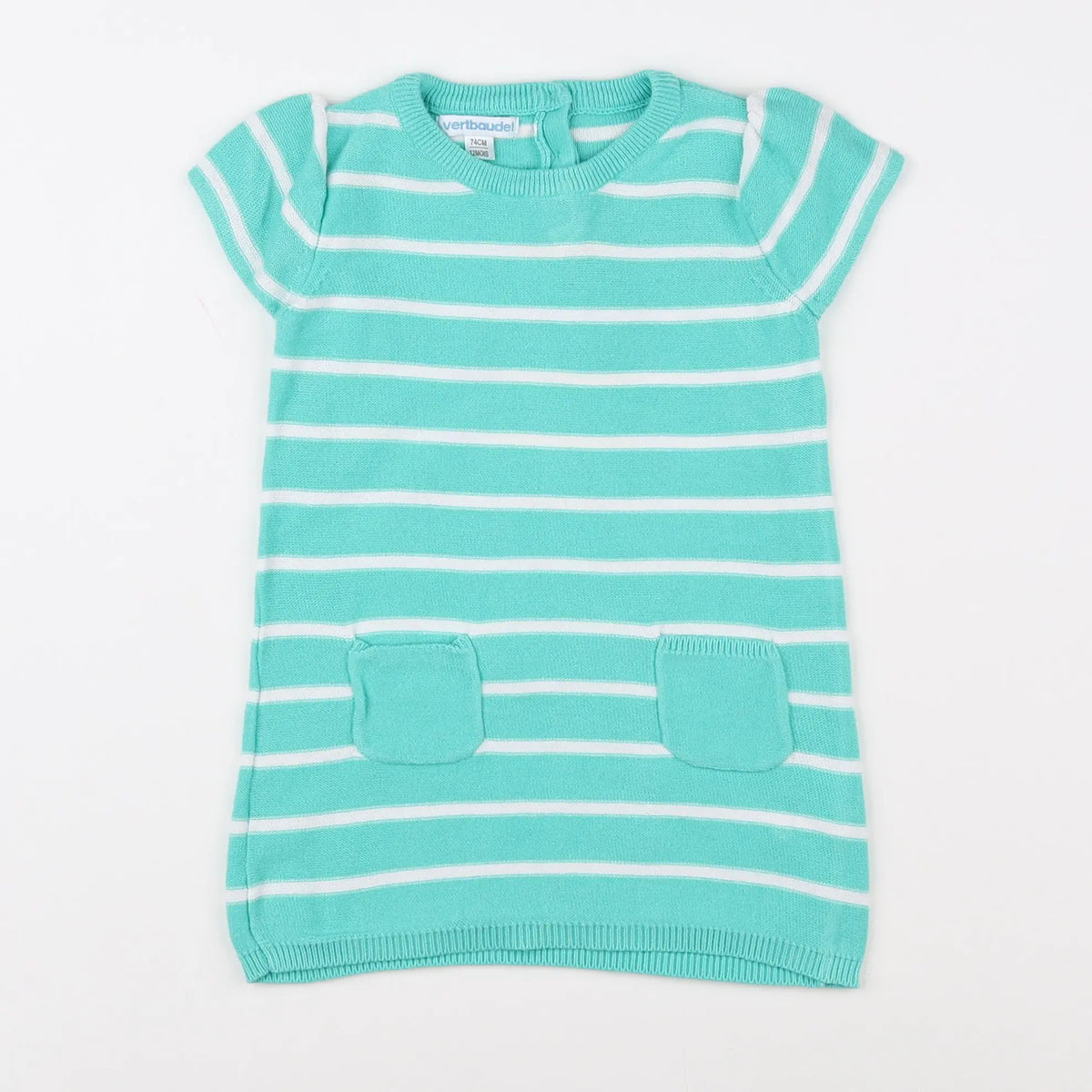 Vertbaudet - robe vert, blanc - 12 mois