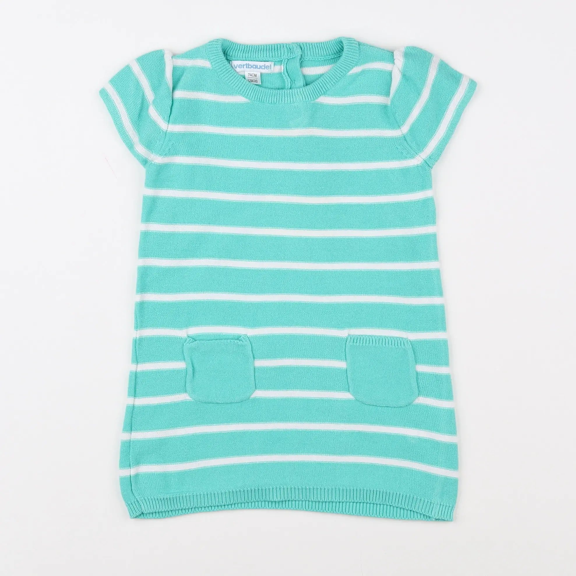 Vertbaudet - robe vert, blanc - 12 mois