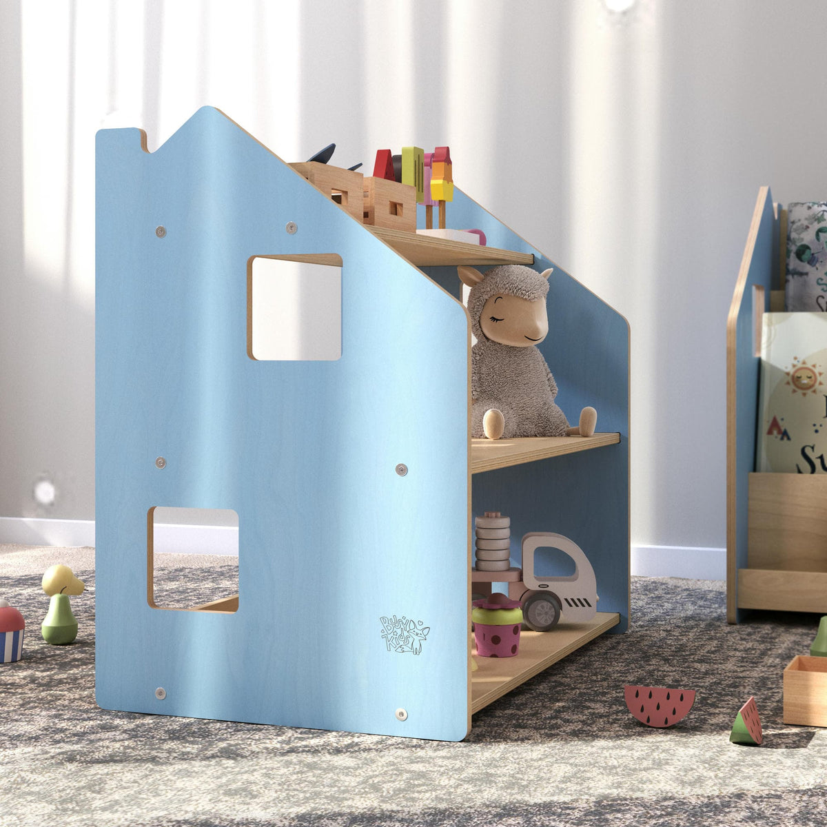 Ensemble - Bibliothèque enfant + Étagère à jouets - Couleur bleu clair / rose