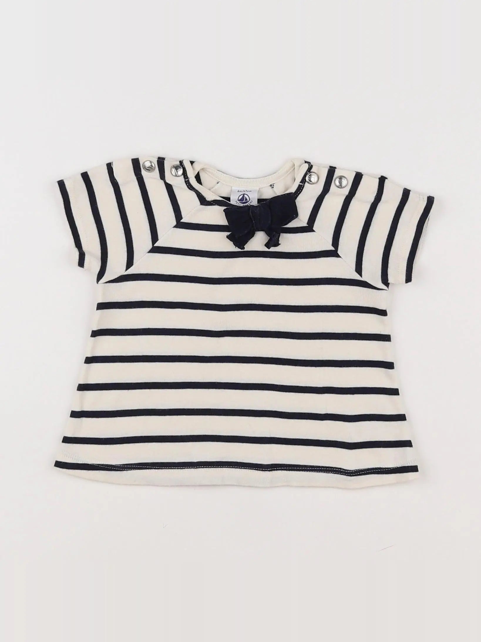 Petit Bateau - tee-shirt blanc, bleu - 6 mois