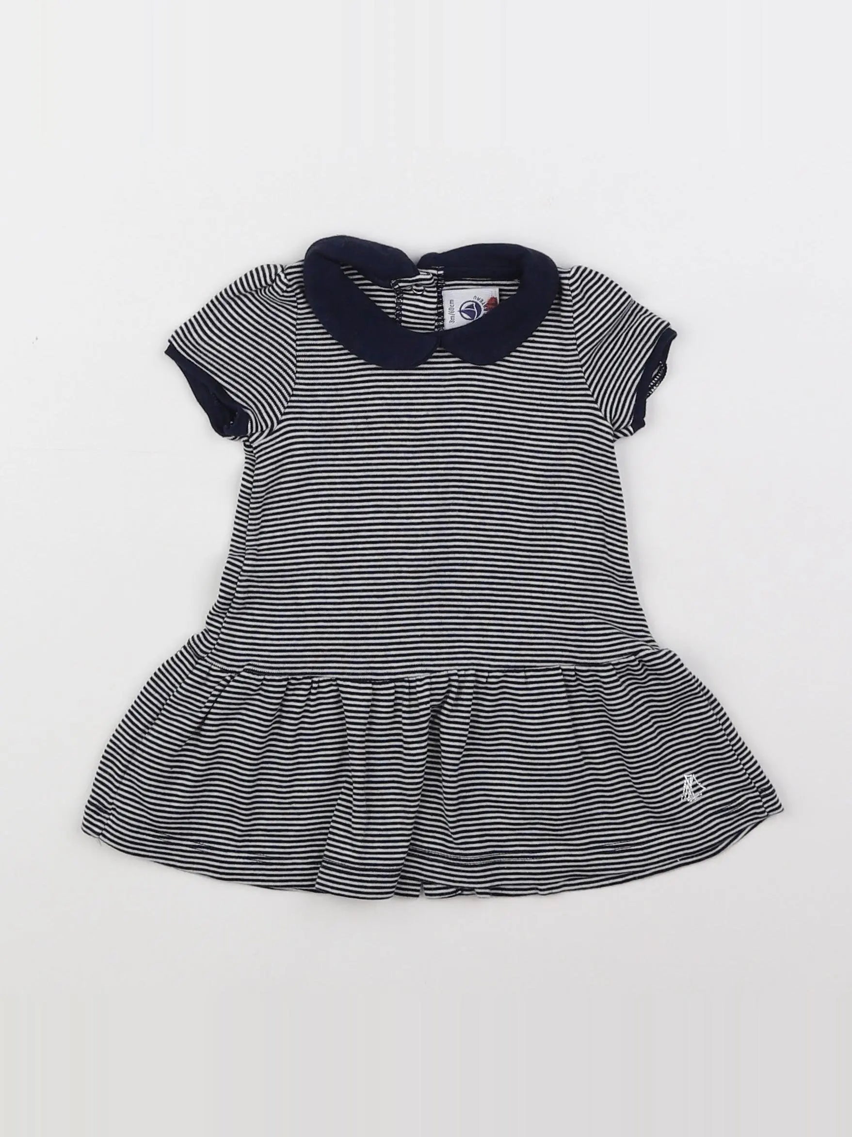 Petit Bateau - robe bleu, blanc - 3 mois