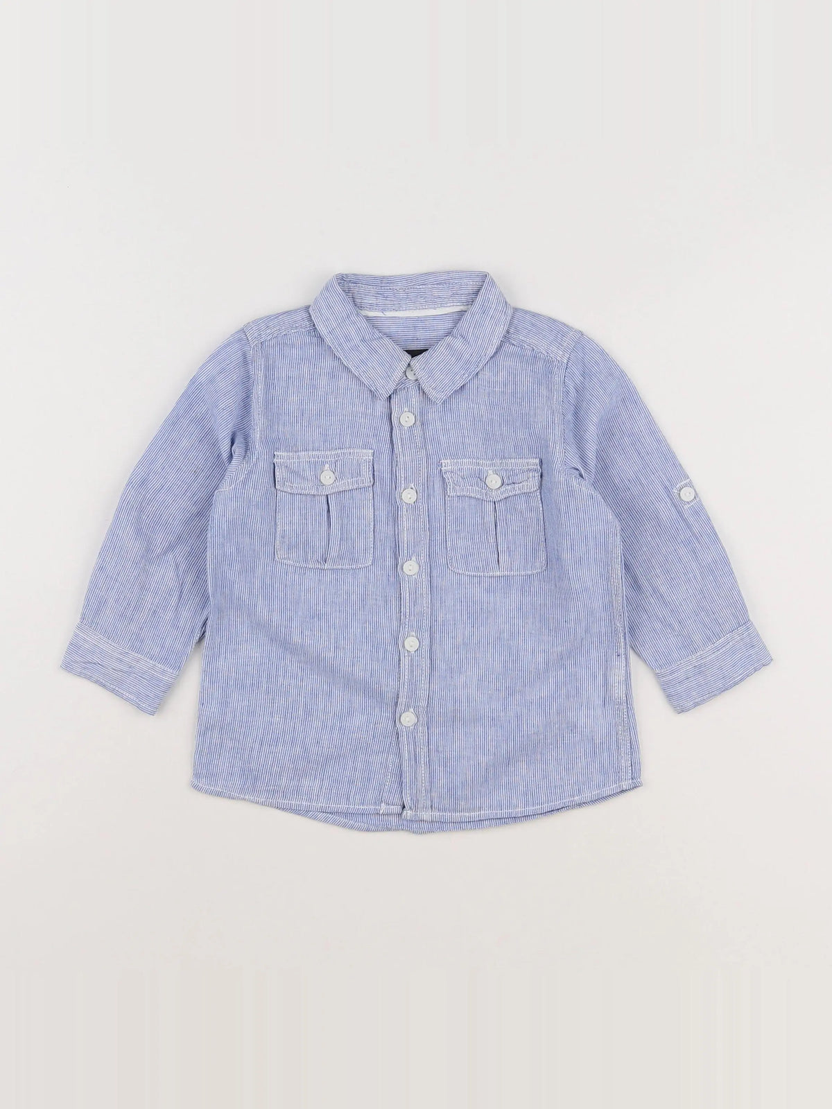 H&M - chemise bleu, blanc - 9/12 mois