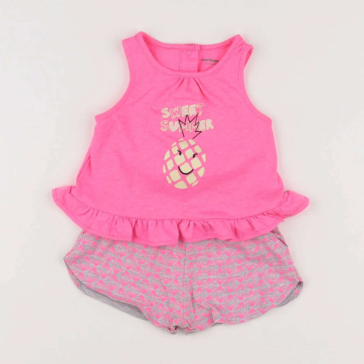 Vertbaudet - ensemble gris, rose - 6 mois