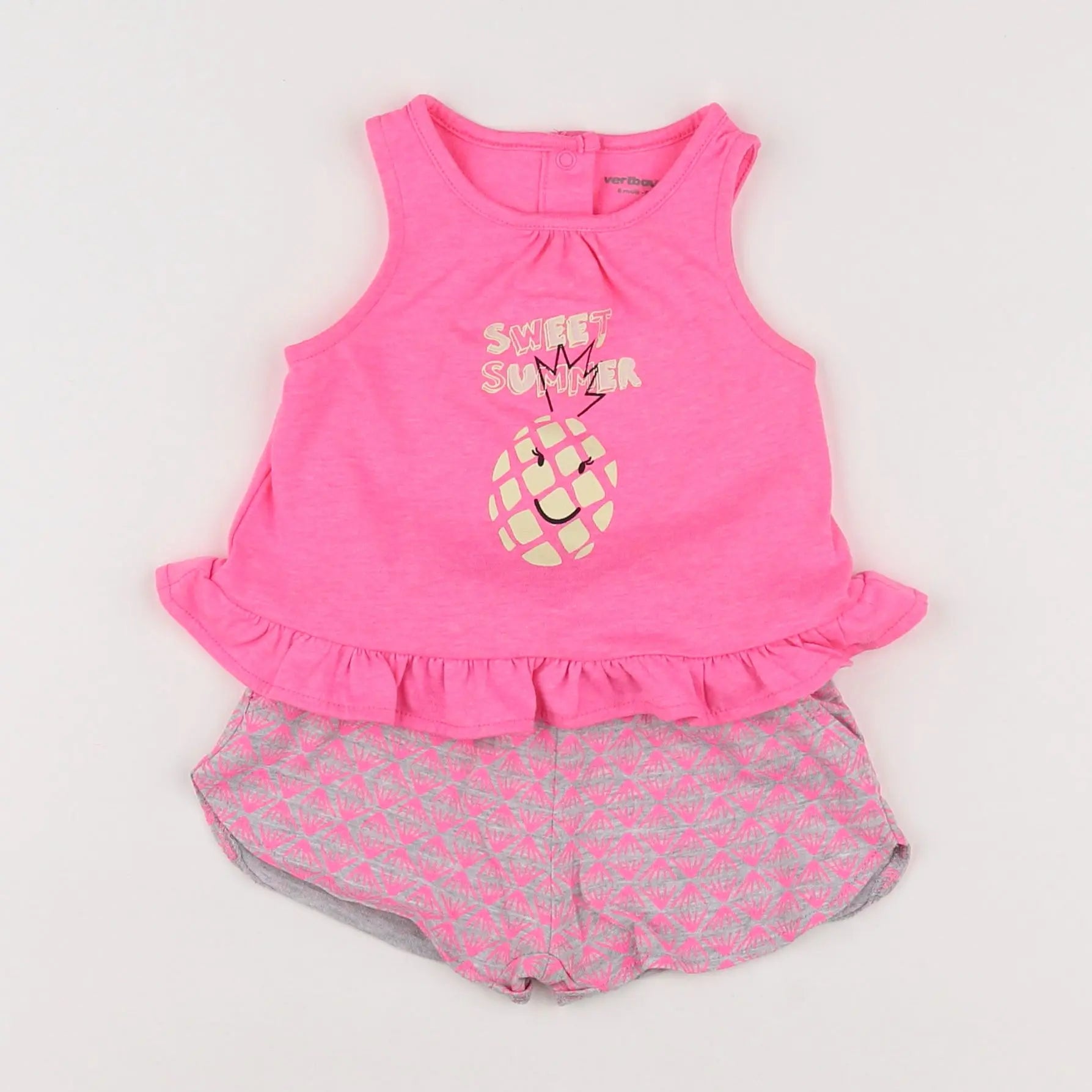 Vertbaudet - ensemble gris, rose - 6 mois
