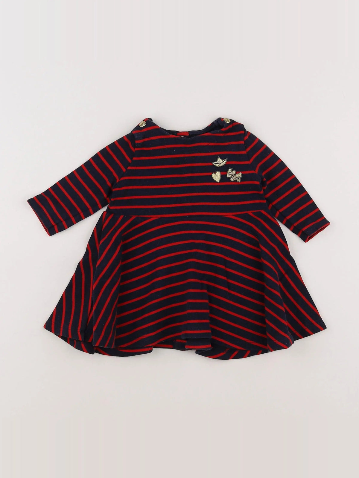 Petit Bateau - robe bleu, rouge, or - 6 mois