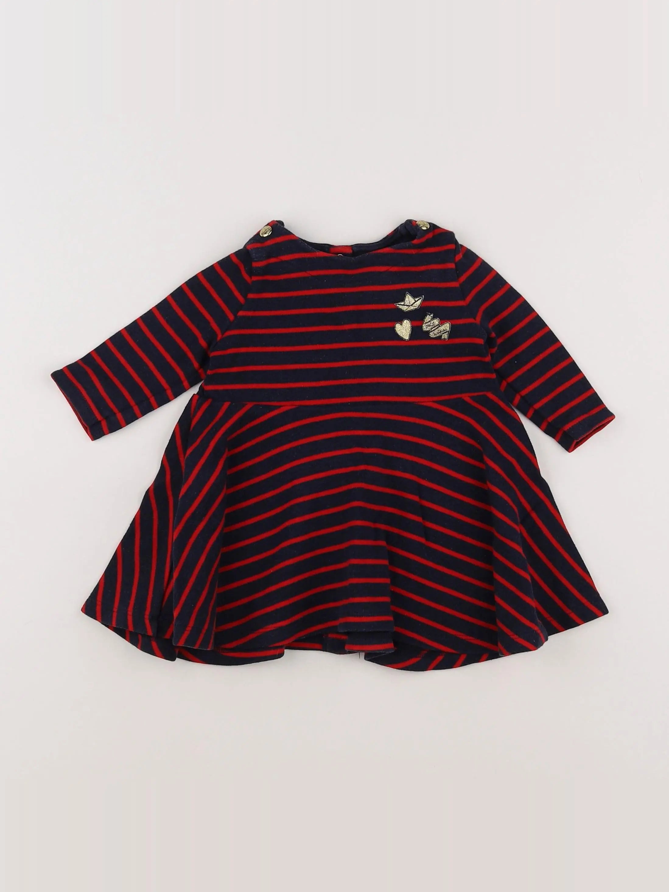 Petit Bateau - robe bleu, rouge, or - 6 mois