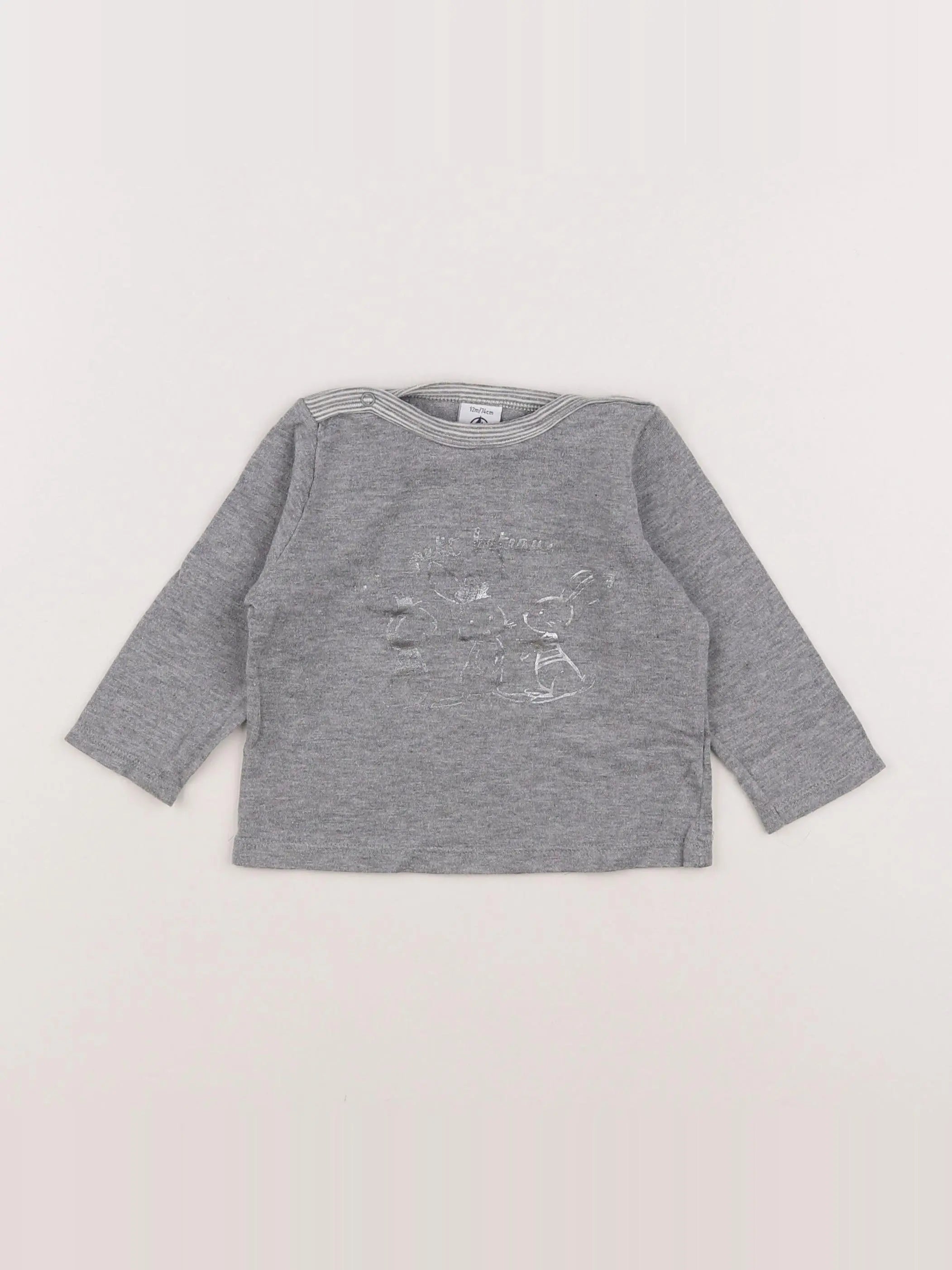 Petit Bateau - tee-shirt gris - 12 mois