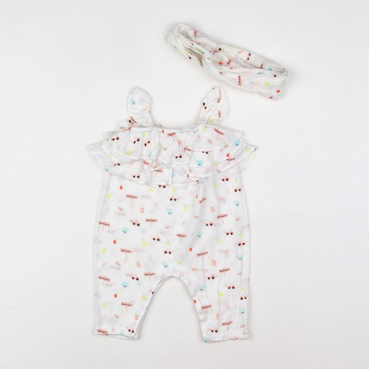 Vertbaudet - combinaison blanc, rose, orange - 3 mois