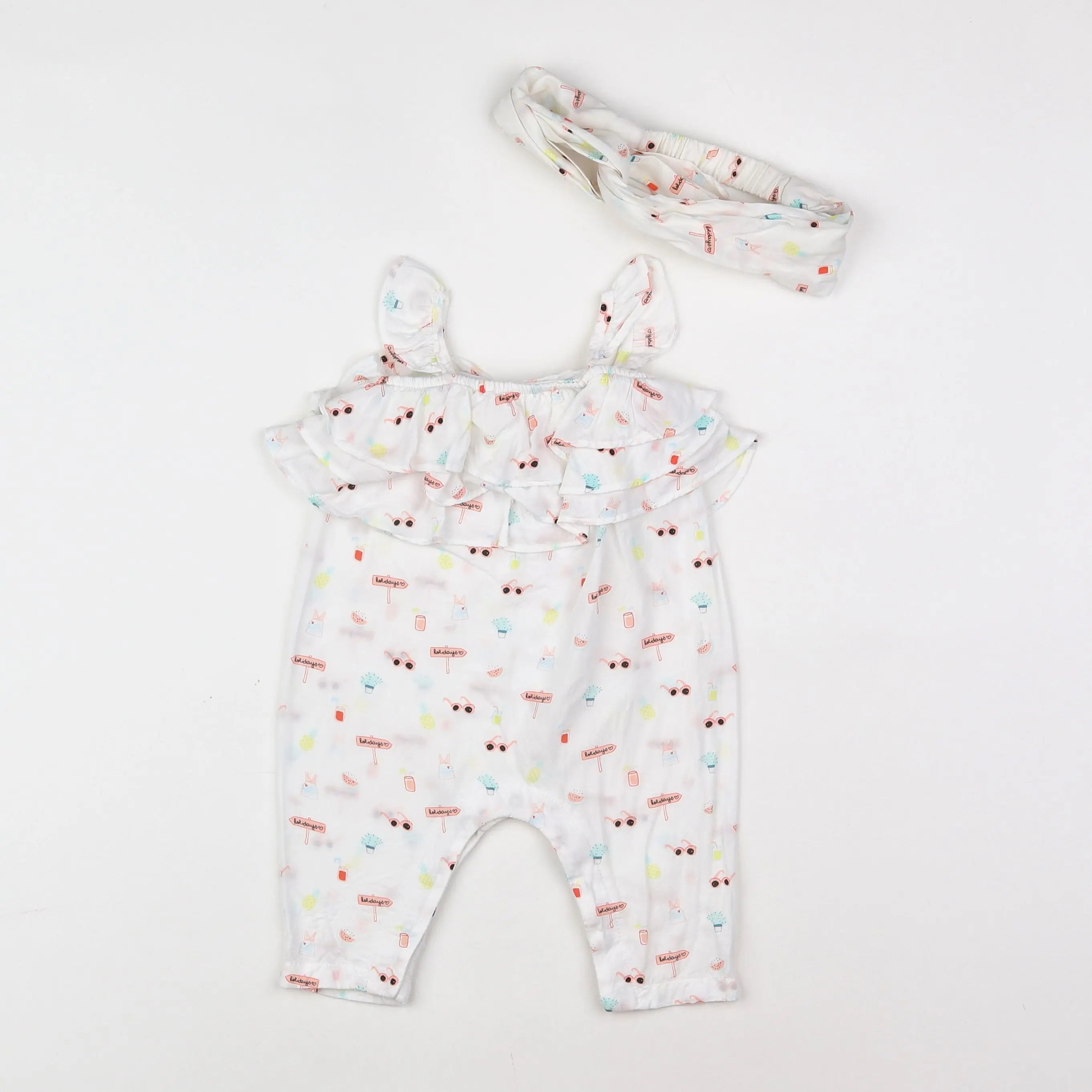 Vertbaudet - combinaison blanc, rose, orange - 3 mois