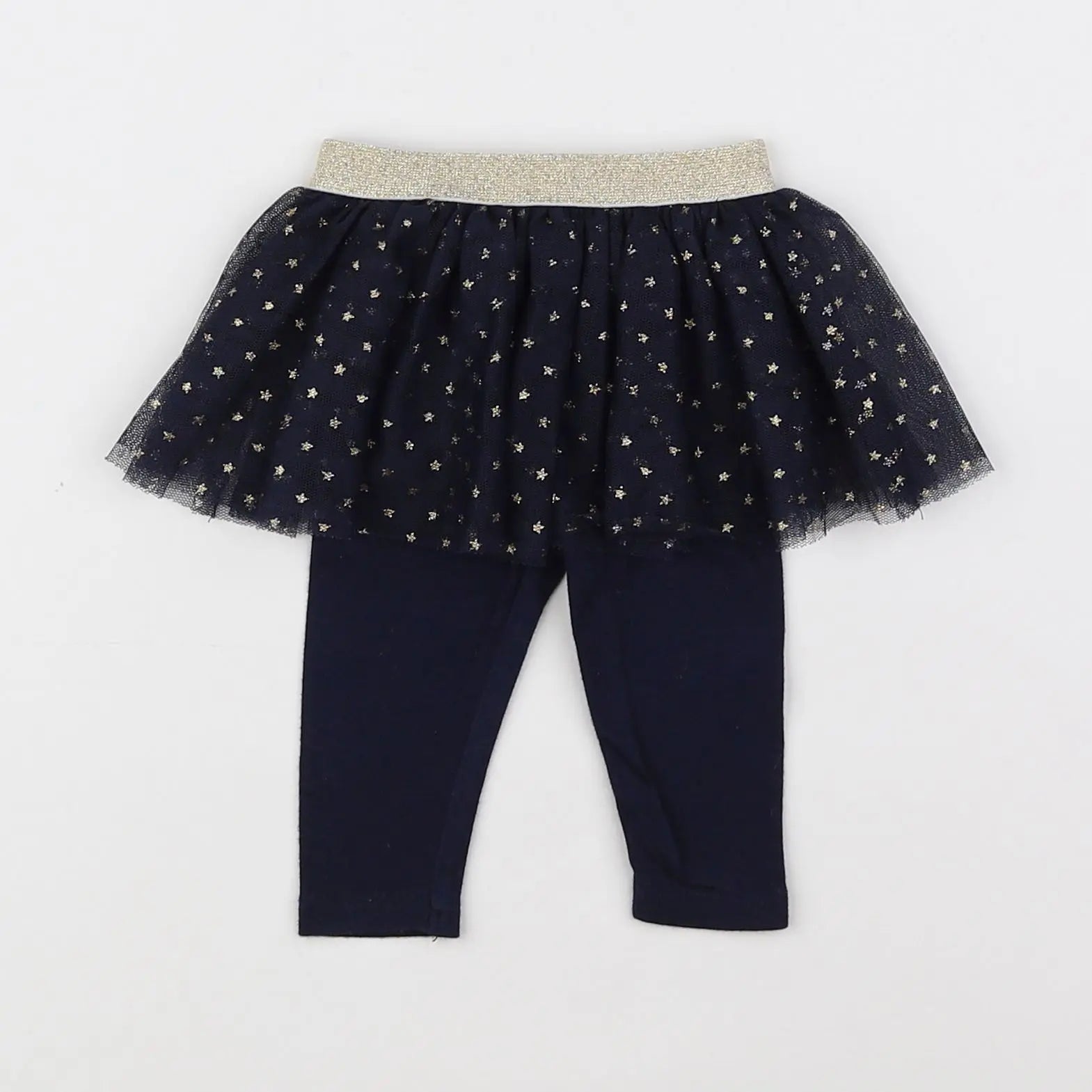 Vertbaudet - legging bleu, or - 3 mois