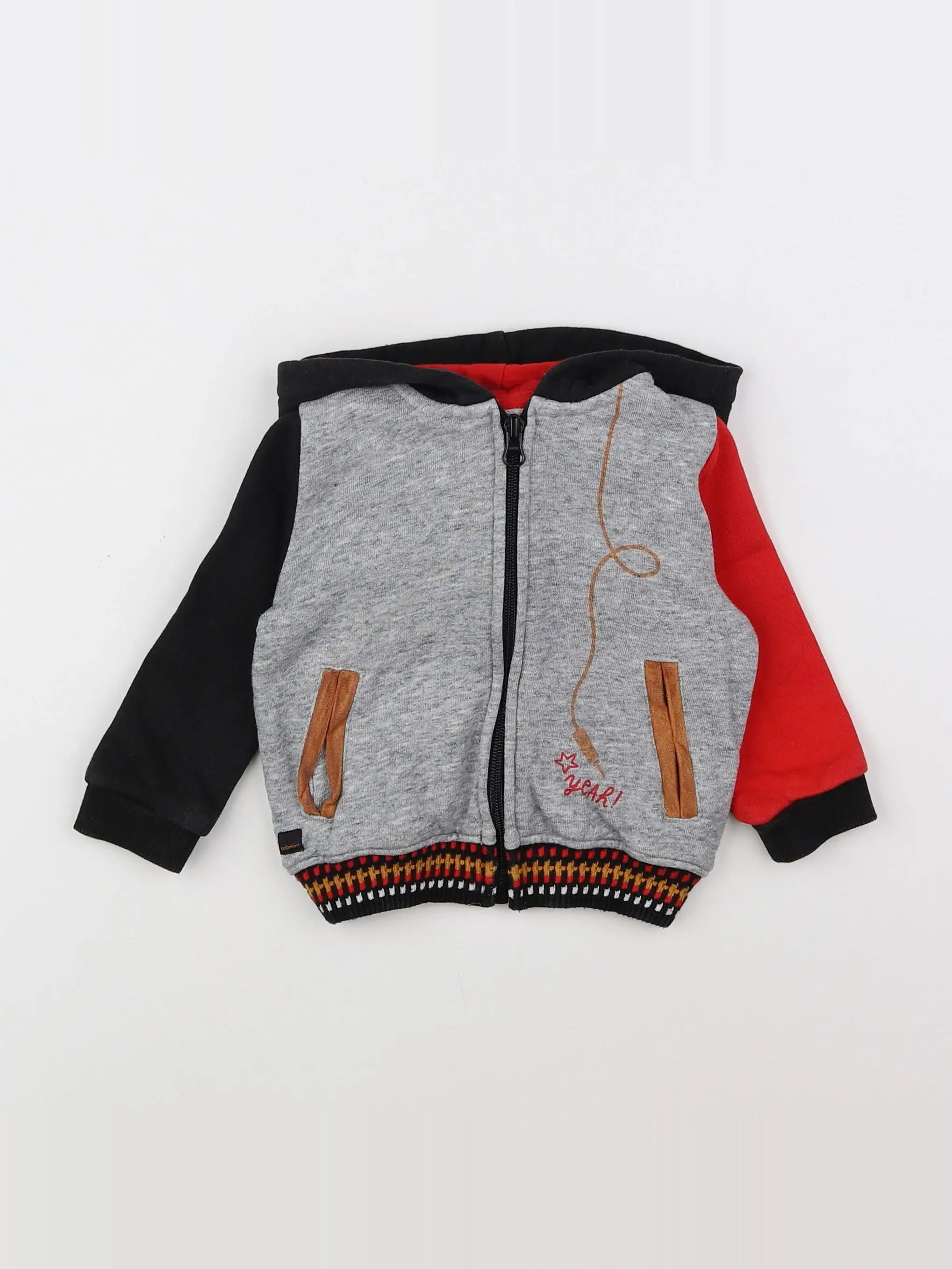 Catimini - sweat gris, rouge, noir - 12 mois