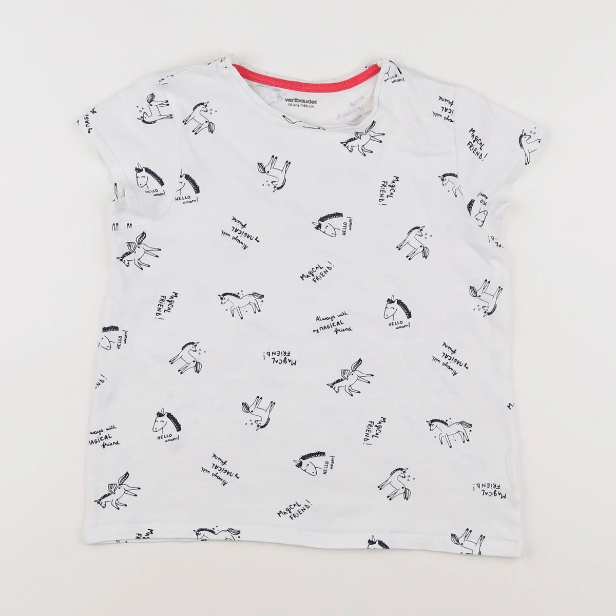 Vertbaudet - tee-shirt blanc, bleu - 10 ans