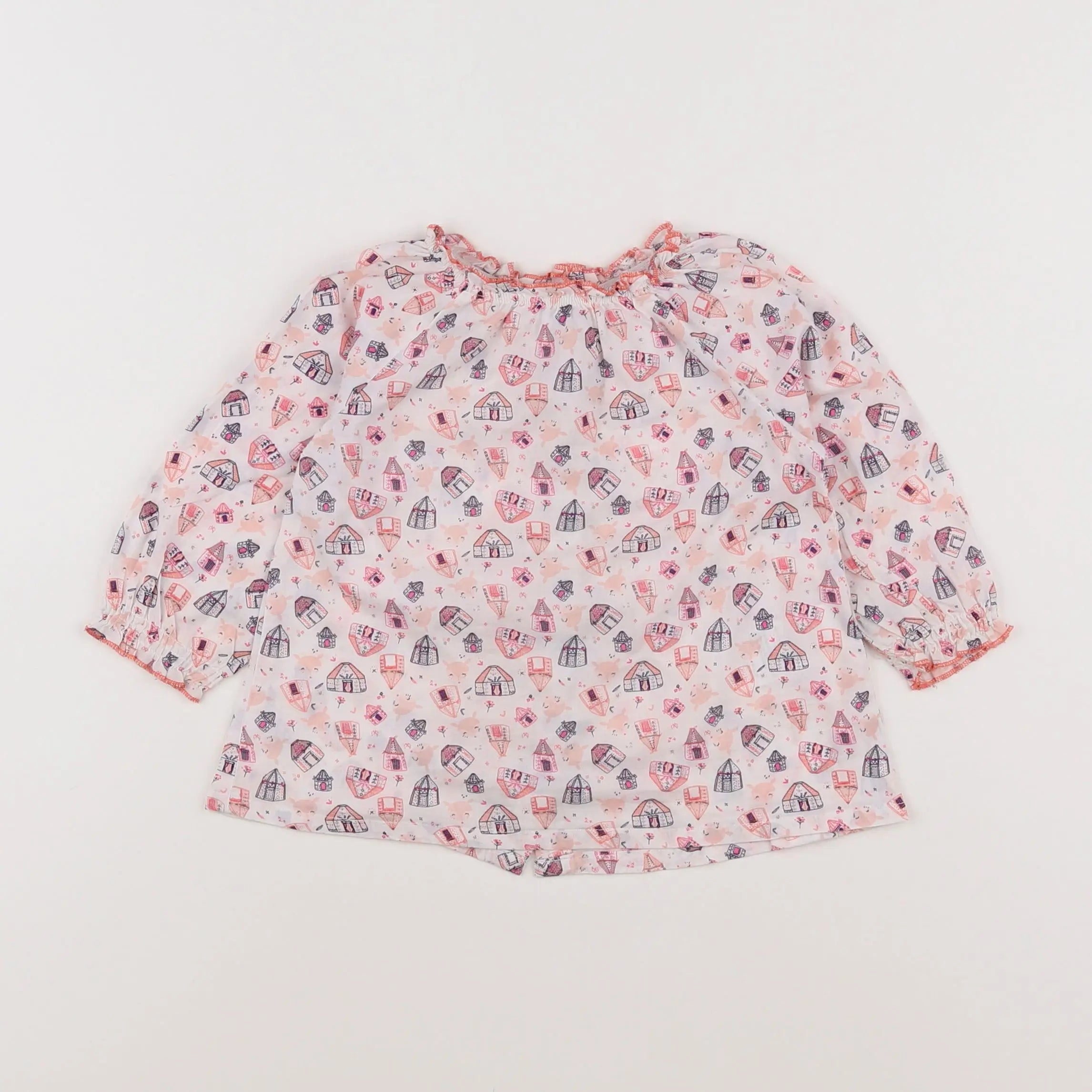 Vertbaudet - blouse blanc, rose - 12 mois