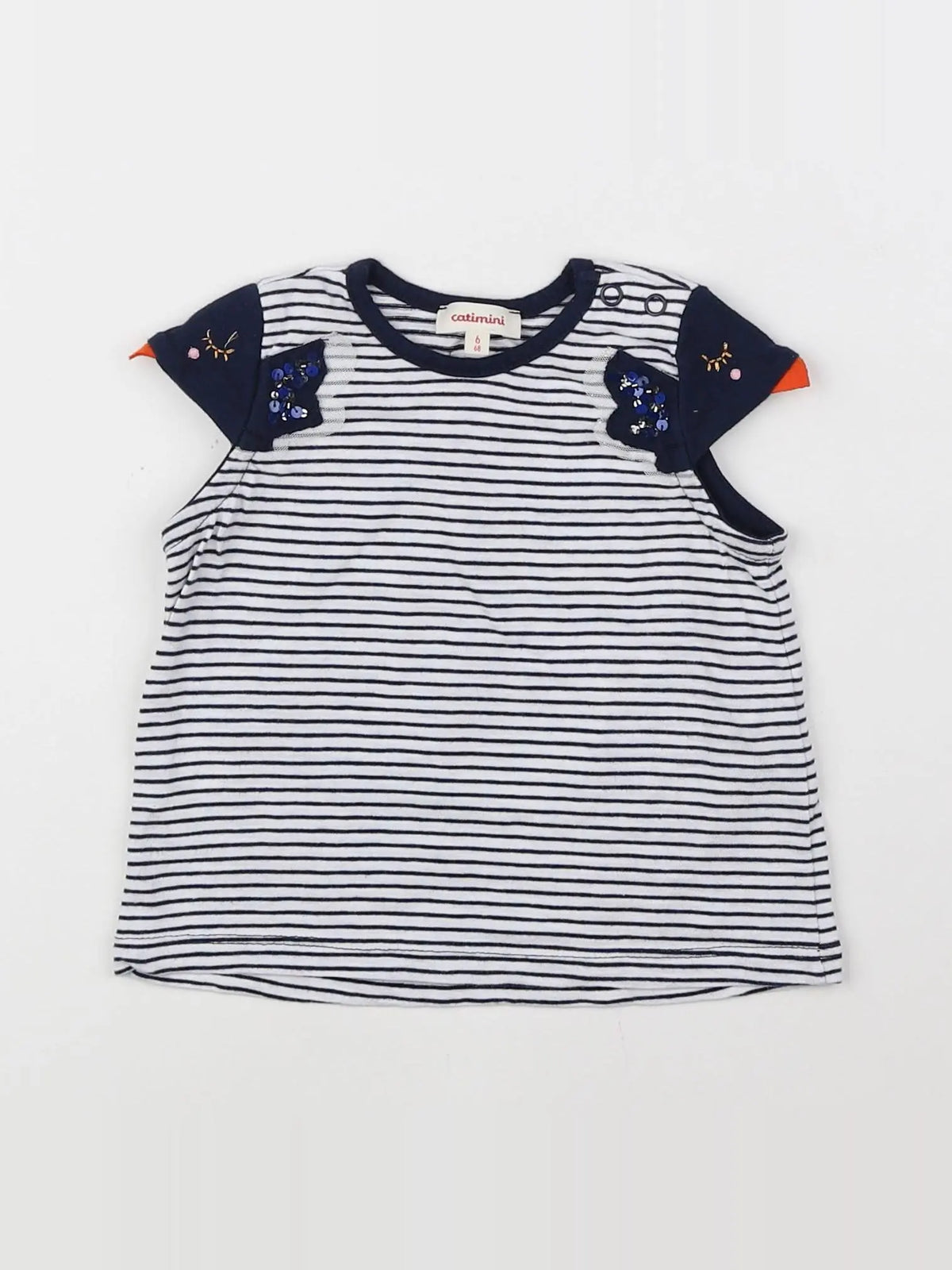 Catimini - tee-shirt bleu, blanc - 6 mois