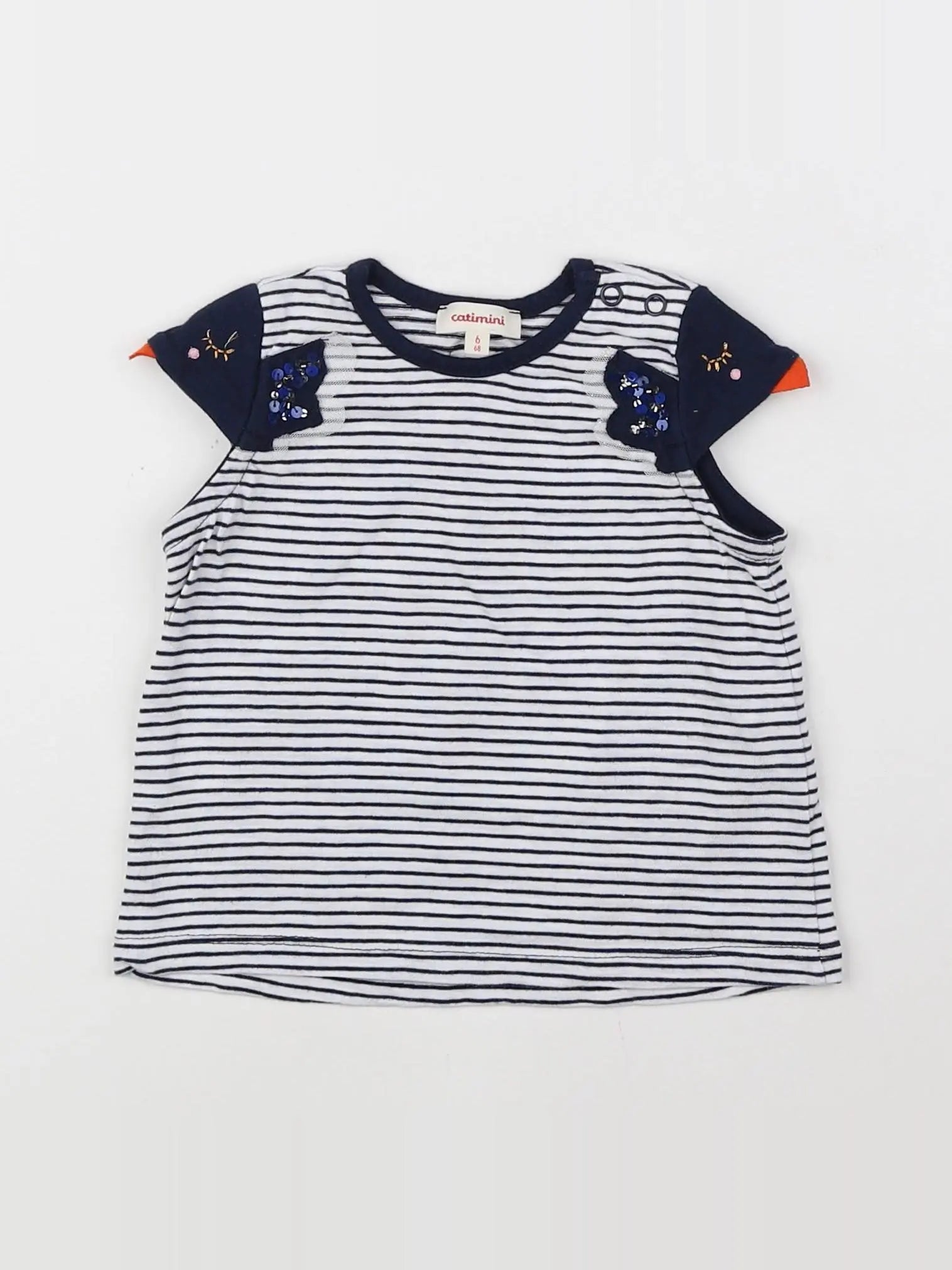 Catimini - tee-shirt bleu, blanc - 6 mois