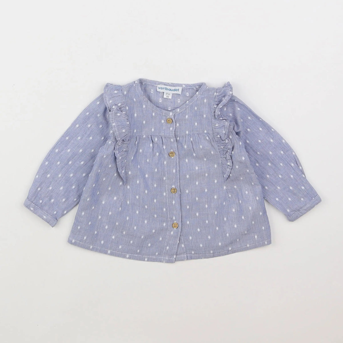 Vertbaudet - blouse bleu, blanc - 6 mois