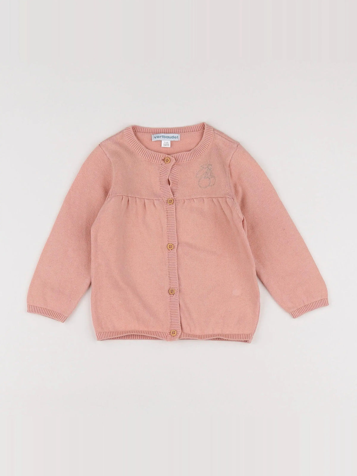 Vertbaudet - gilet coton rose, or - 12 mois