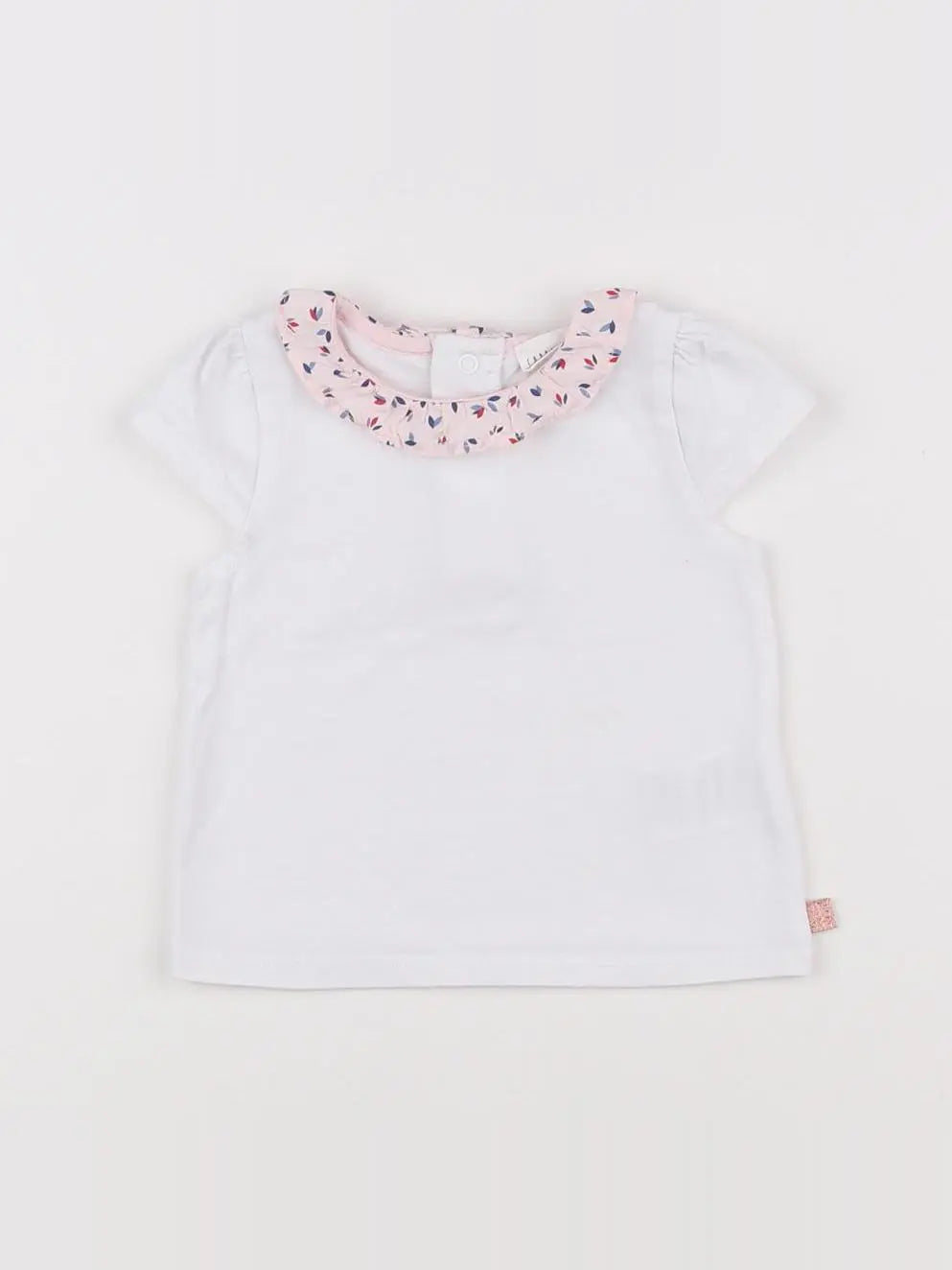 Carrément Beau - tee-shirt blanc, rose, bleu - 6 mois