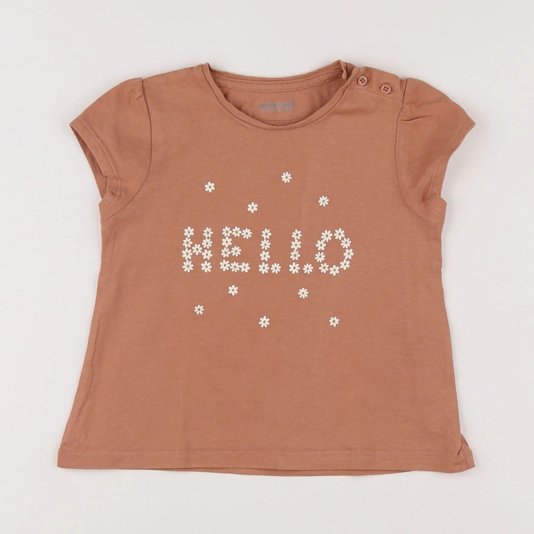 Vertbaudet - tee-shirt blanc, marron - 2 ans
