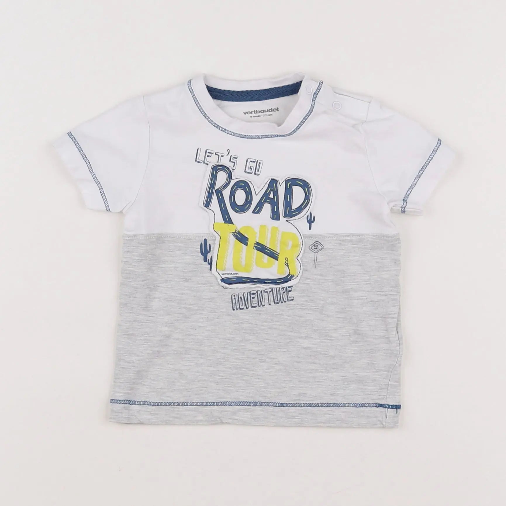 Vertbaudet - tee-shirt blanc, gris - 9 mois