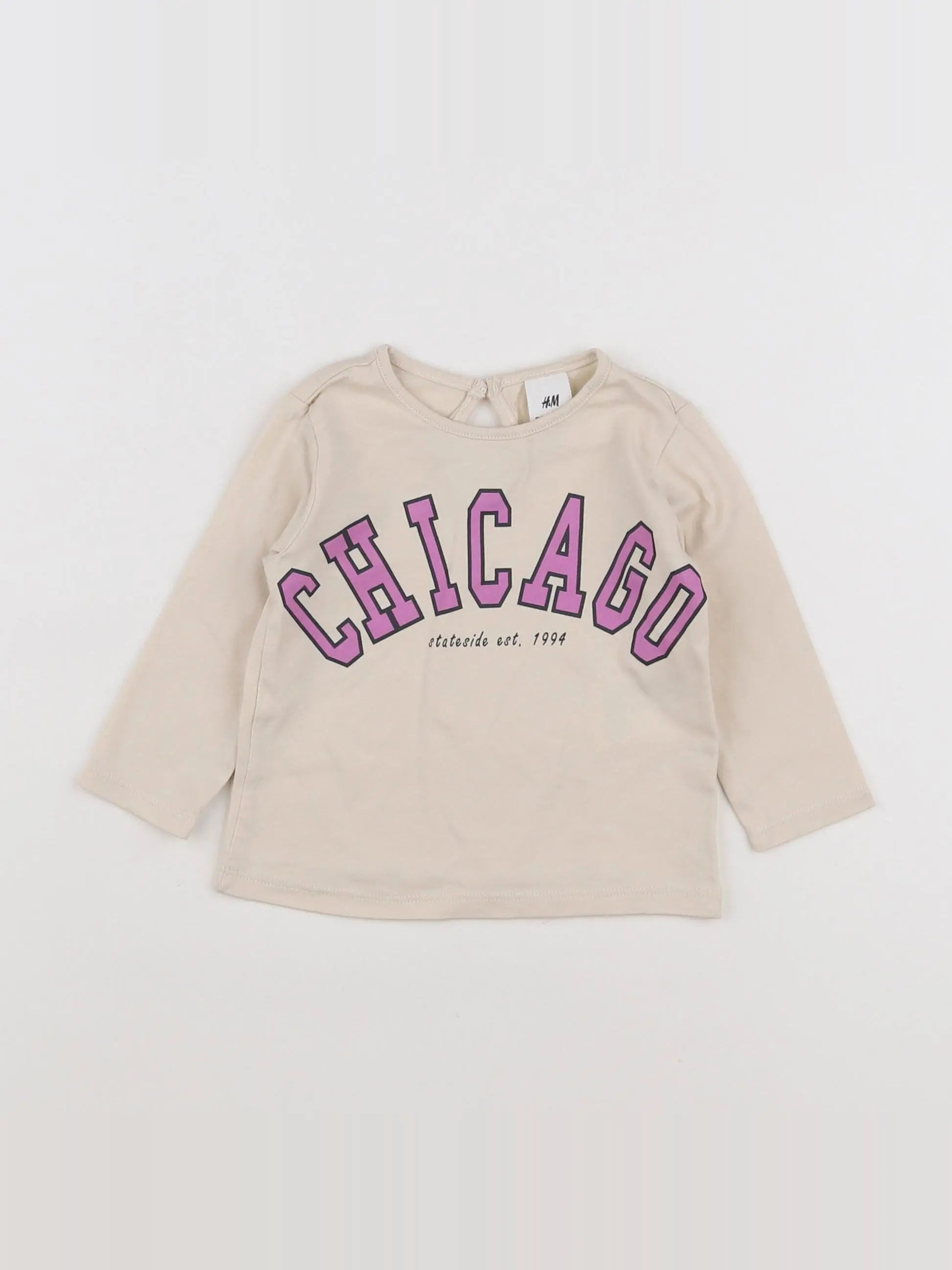 H&M - tee-shirt beige, rose - 3/6 mois