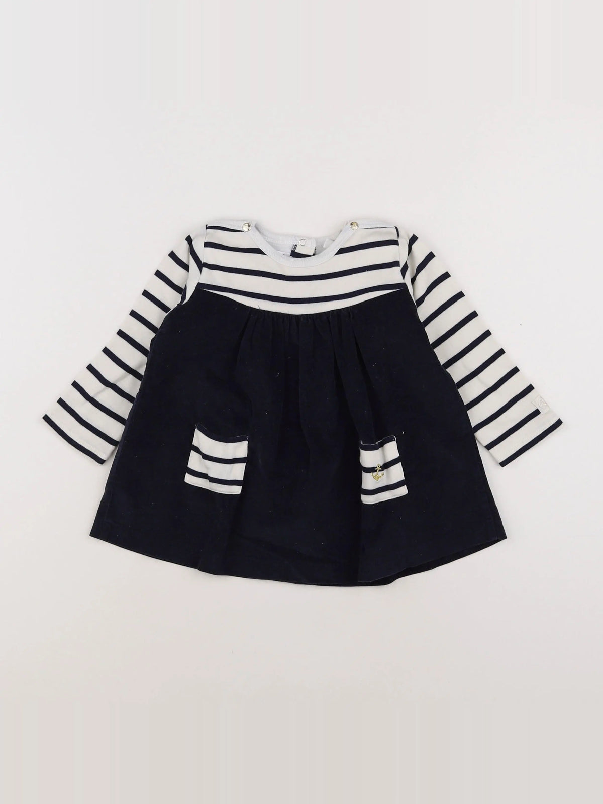 Petit Bateau - robe bleu, blanc - 12 mois
