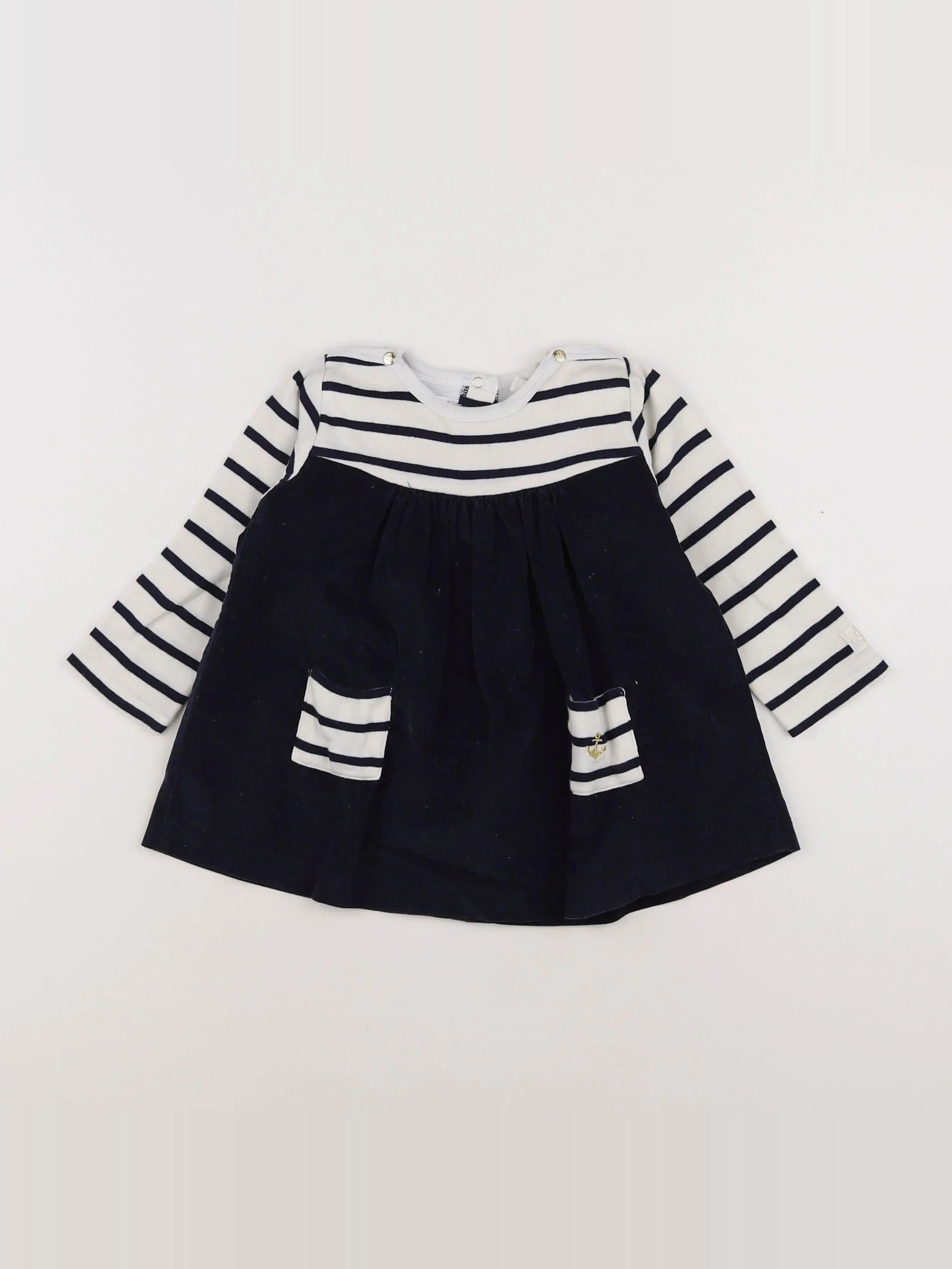 Petit Bateau - robe bleu, blanc - 12 mois