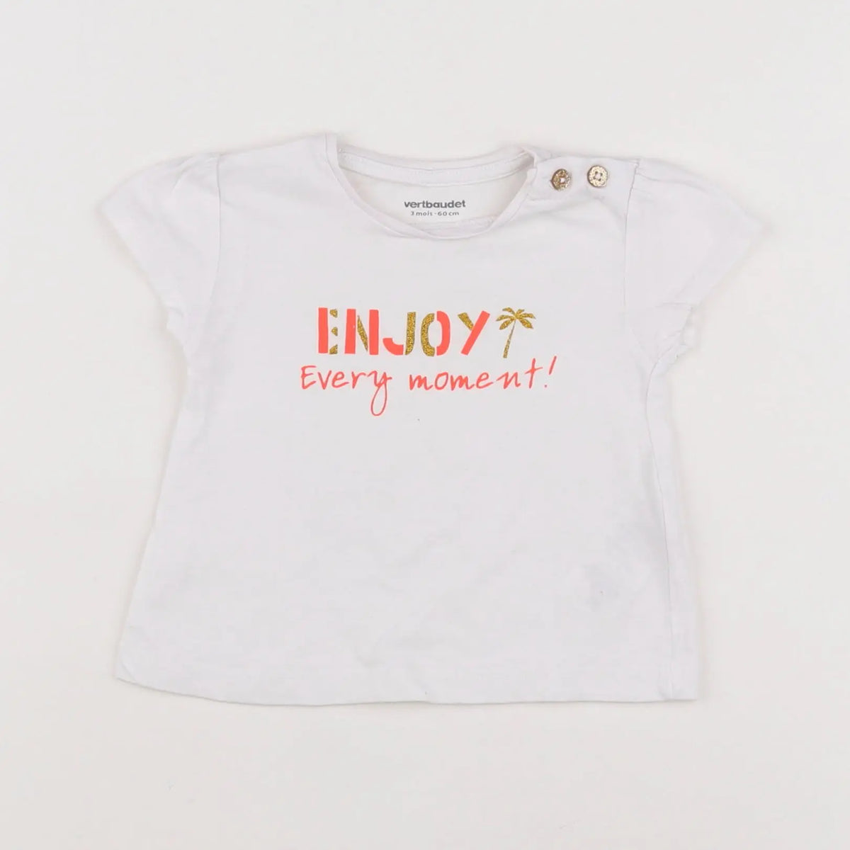 Vertbaudet - tee-shirt blanc, or - 3 mois