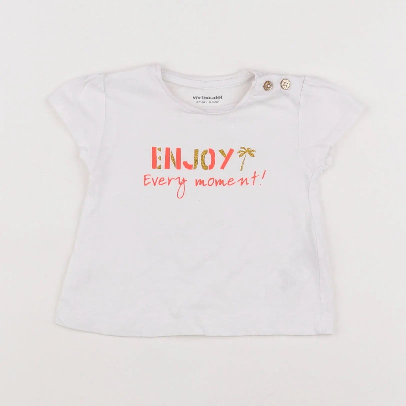Vertbaudet - tee-shirt blanc, or - 3 mois