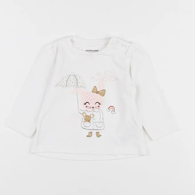 Vertbaudet - tee-shirt blanc, rose, or - 6 mois