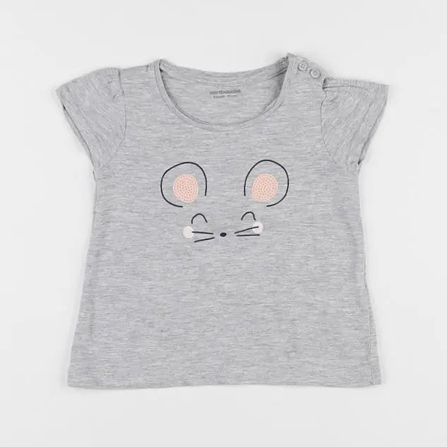 Vertbaudet - tee-shirt gris, rose - 9 mois