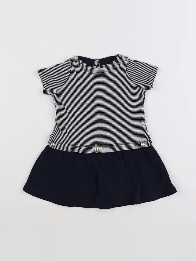 Petit Bateau - robe blanc, bleu - 12 mois