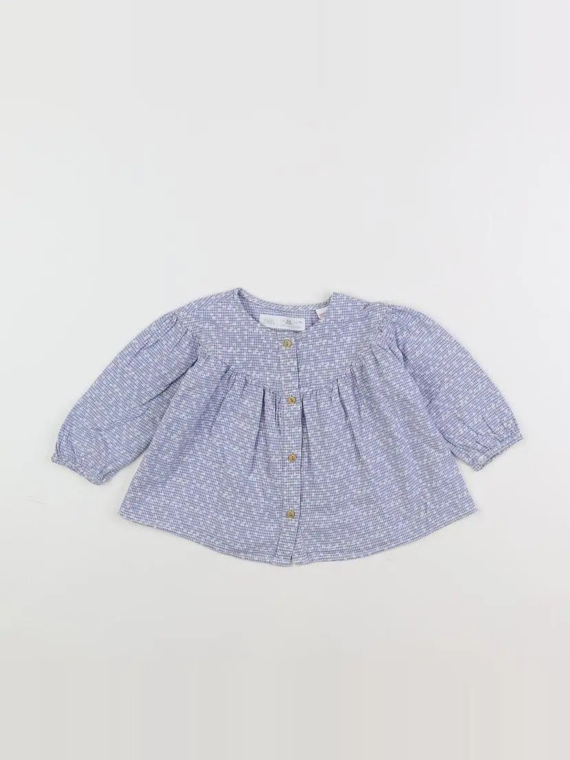 Zara - blouse bleu, blanc - 6/9 mois
