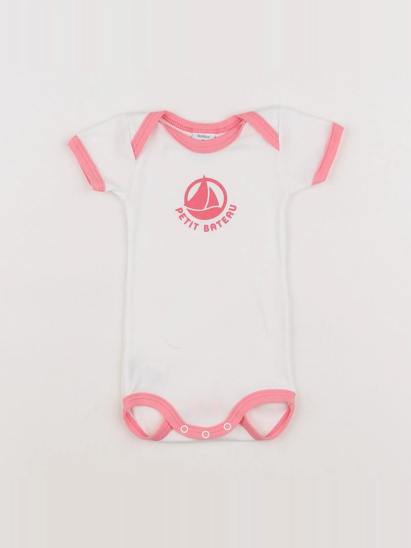 Petit Bateau - body blanc, rose - 3 mois