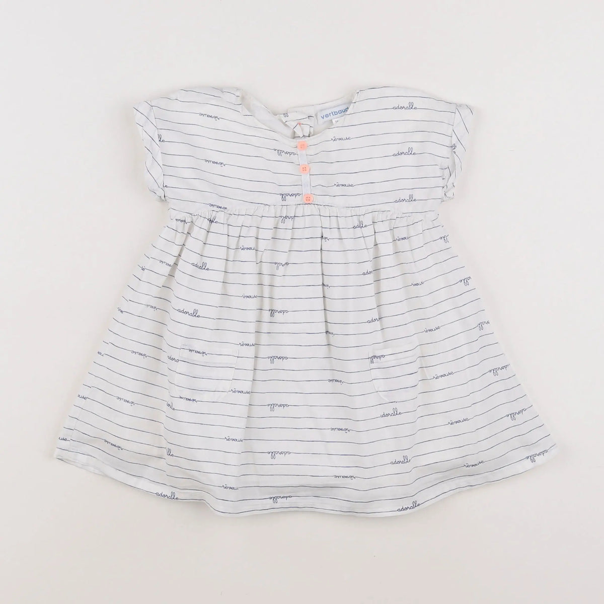 Vertbaudet - robe blanc, bleu - 12 mois