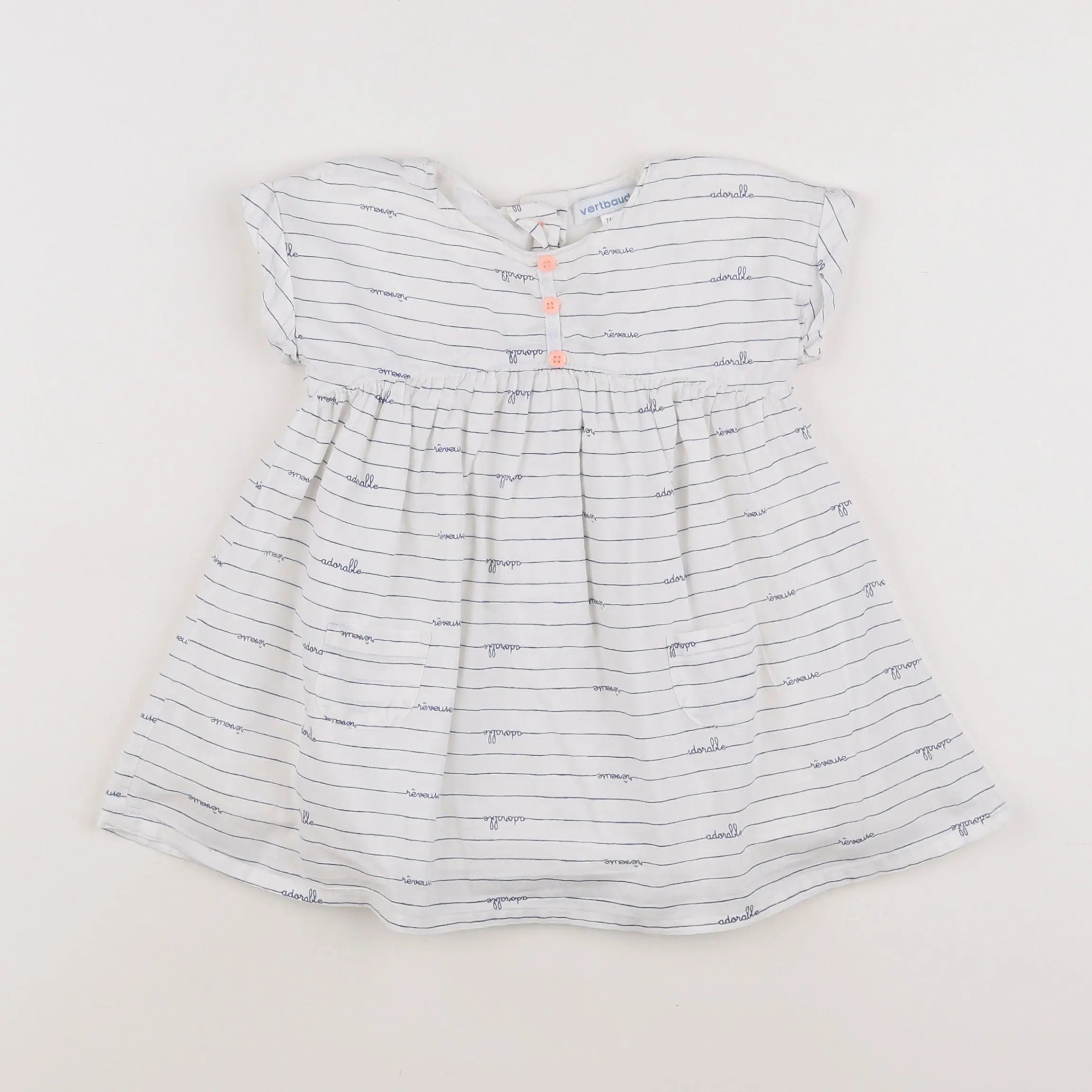 Vertbaudet - robe blanc, bleu - 12 mois