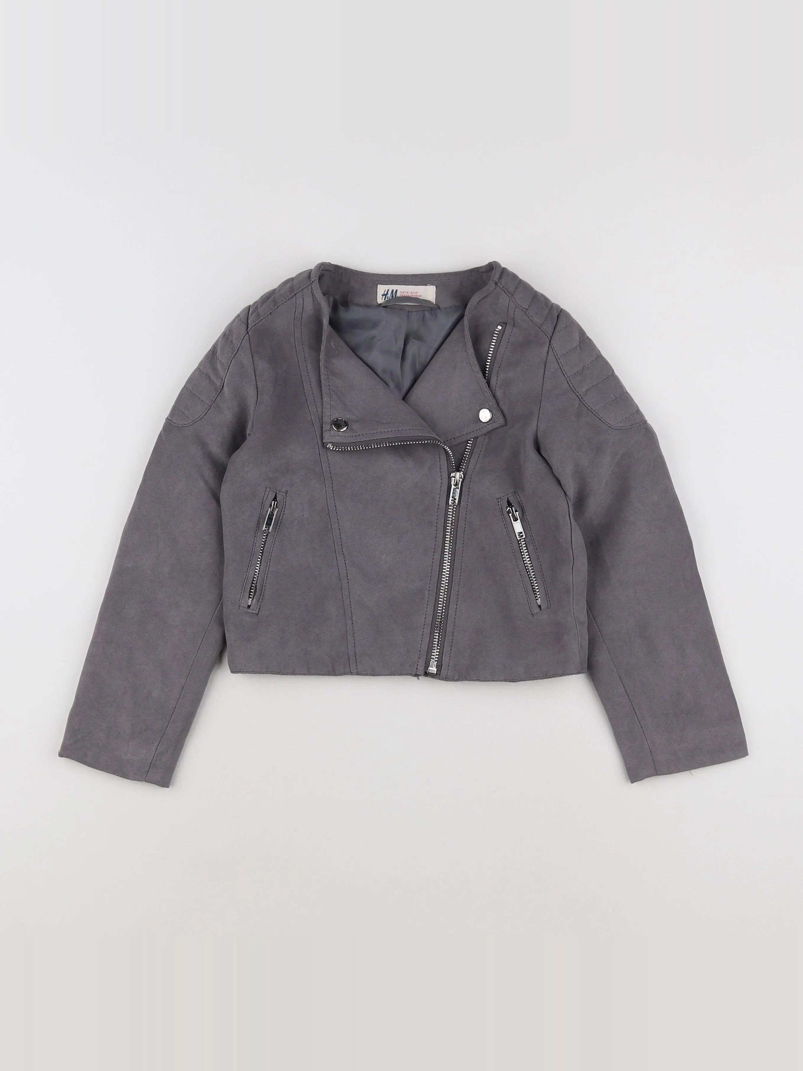 H&M - veste simili cuir gris - 5/6 ans