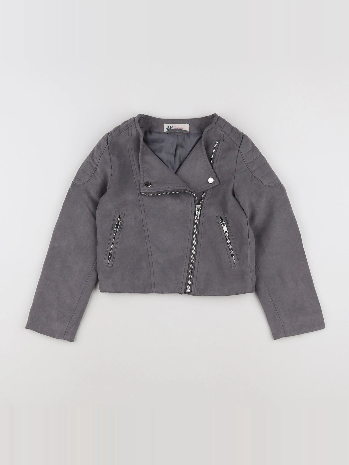 H&M - veste simili cuir gris - 5/6 ans