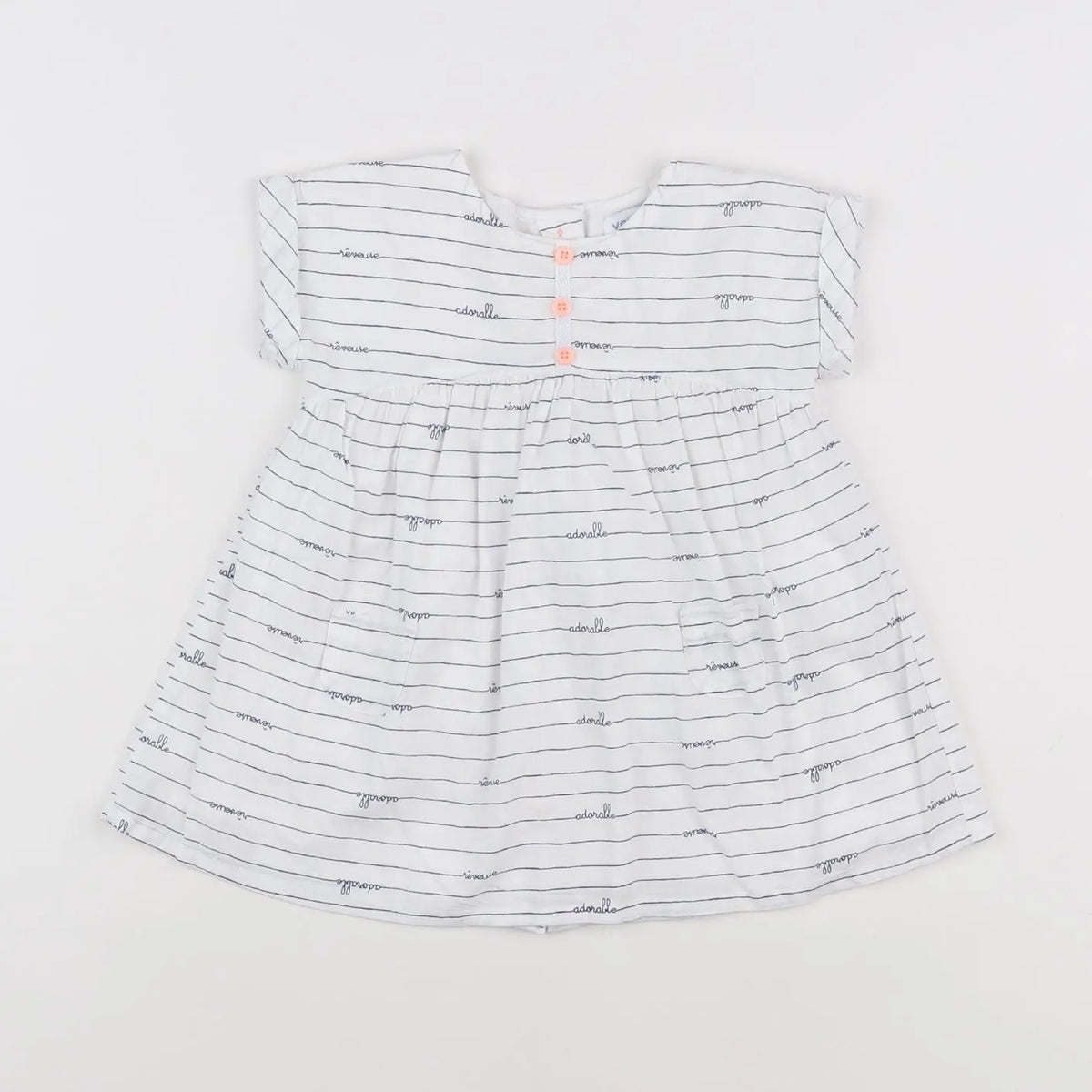 Vertbaudet - robe blanc, bleu - 6 mois