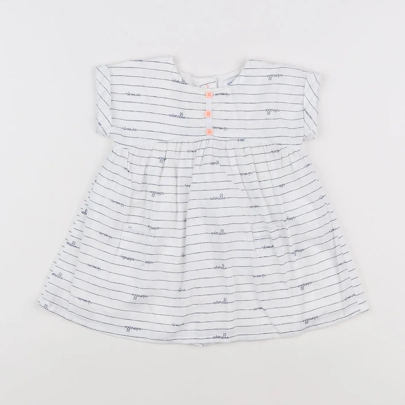 Vertbaudet - robe blanc, bleu - 6 mois