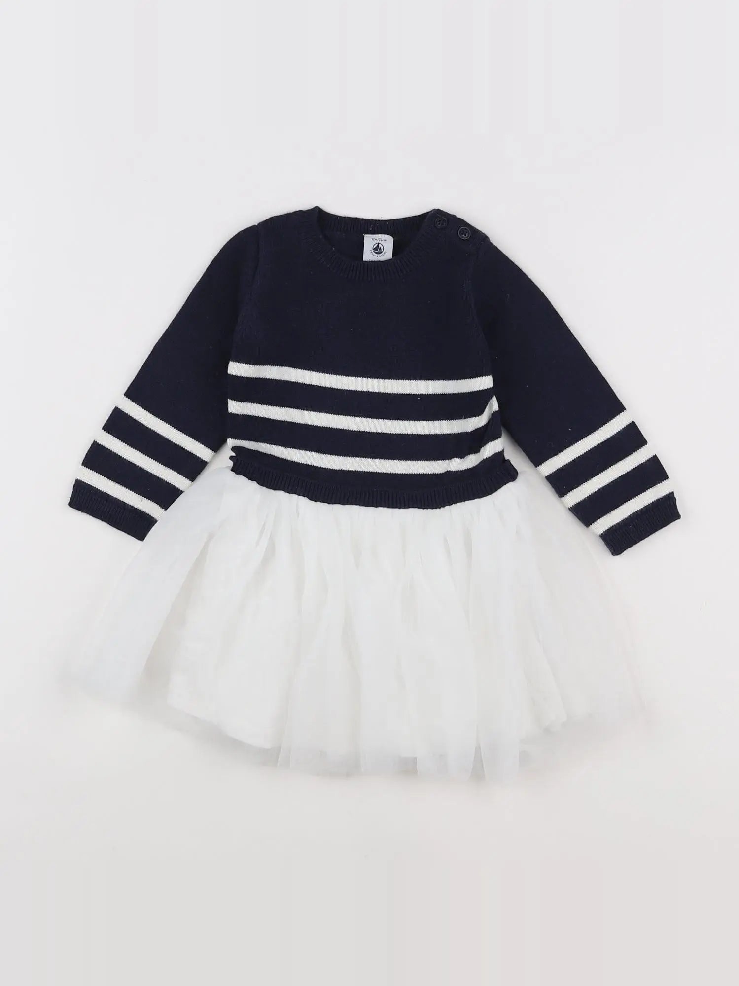 Petit Bateau - robe bleu, blanc - 12 mois