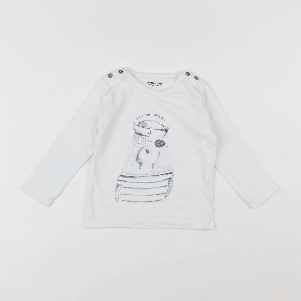 Vertbaudet - tee-shirt blanc, bleu - 12 mois