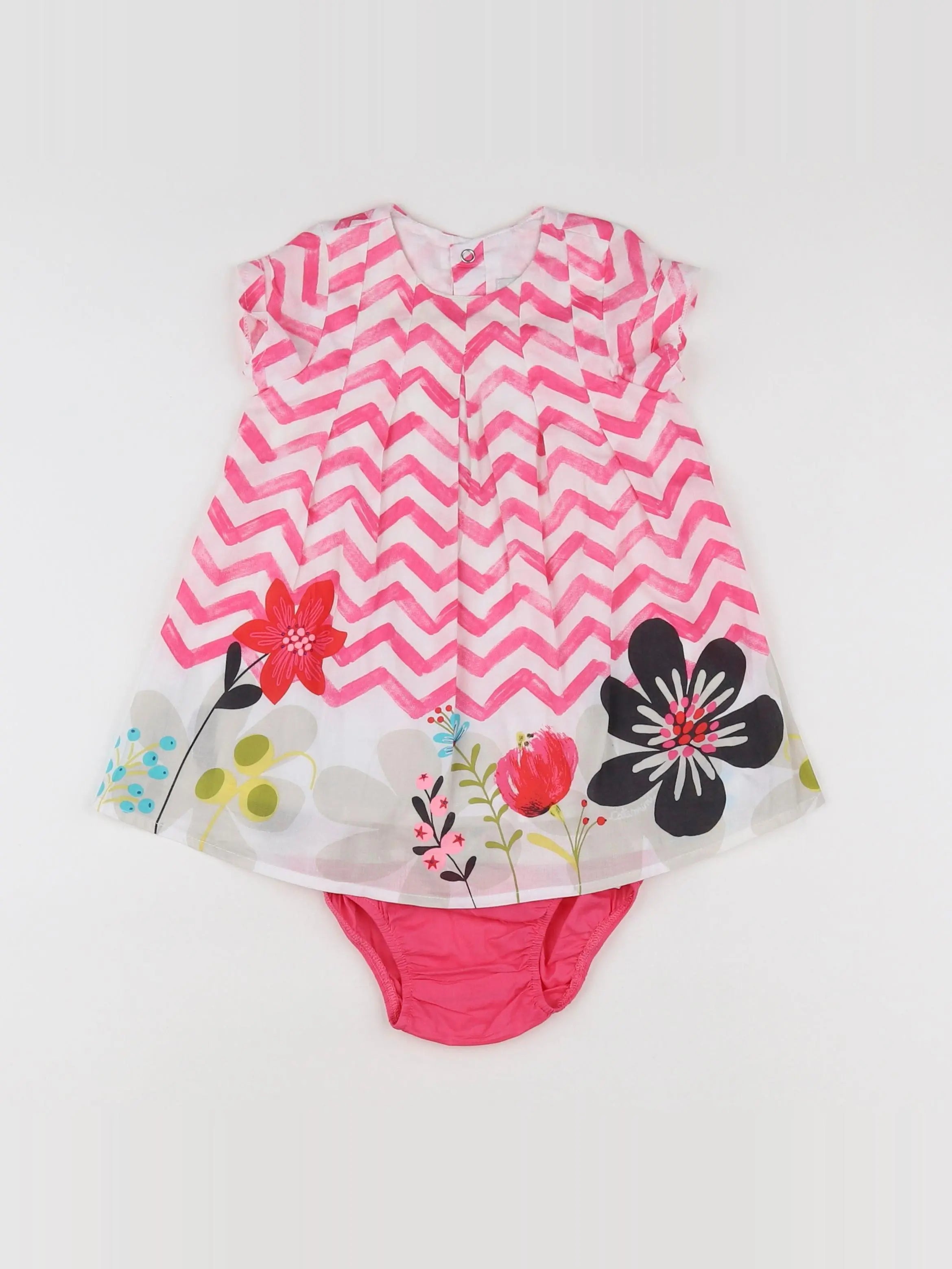 Catimini - robe blanc, rose - 12 mois