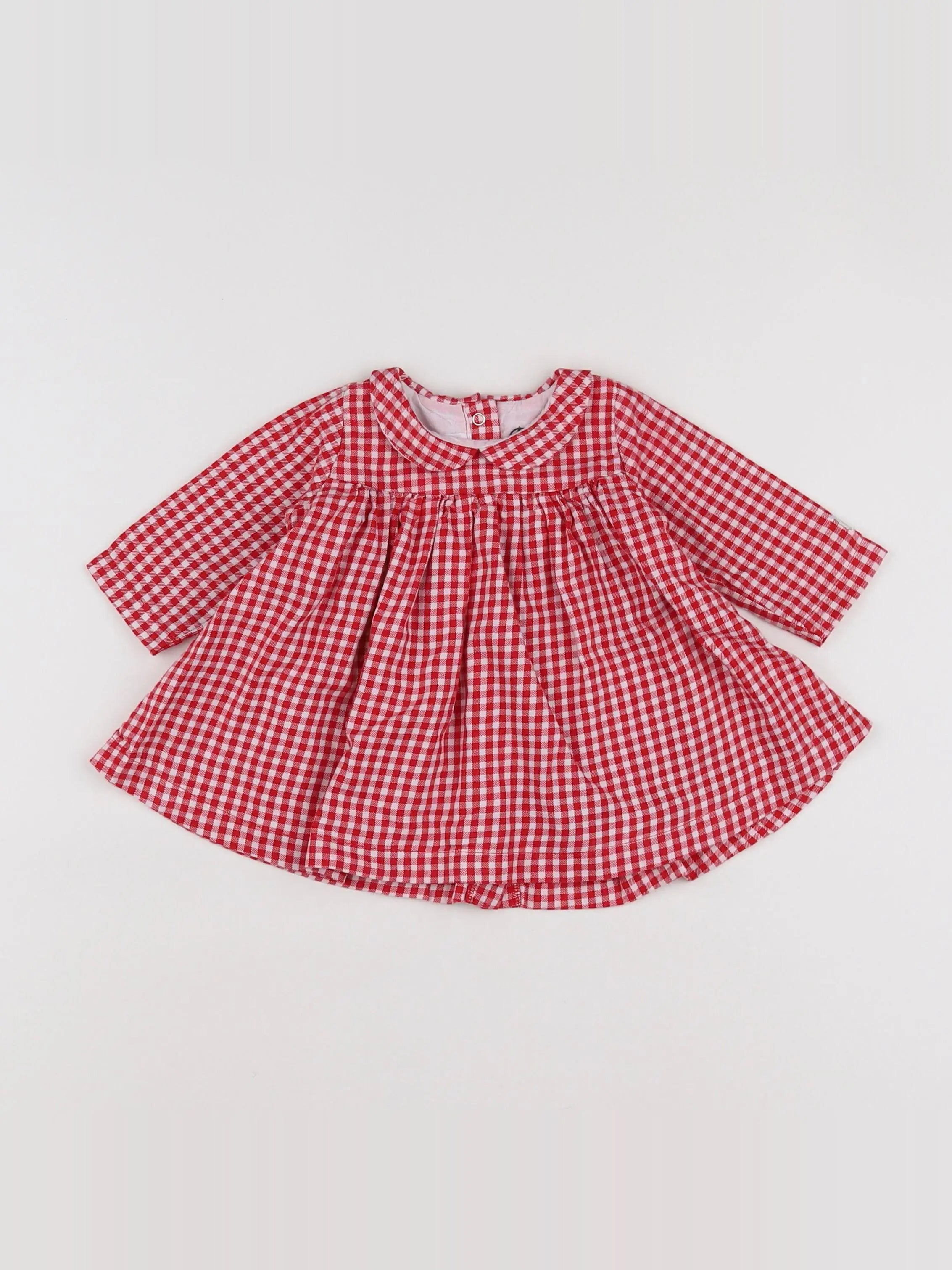 Petit Bateau - robe blanc, rouge - 3 mois